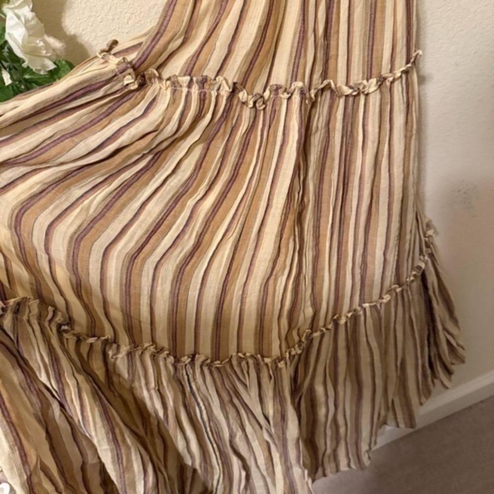 Ulla Johnson Cotton Pinstripe Beige Giulietta Halter Tiered Maxi Sun Dress - Picture 9 of 16